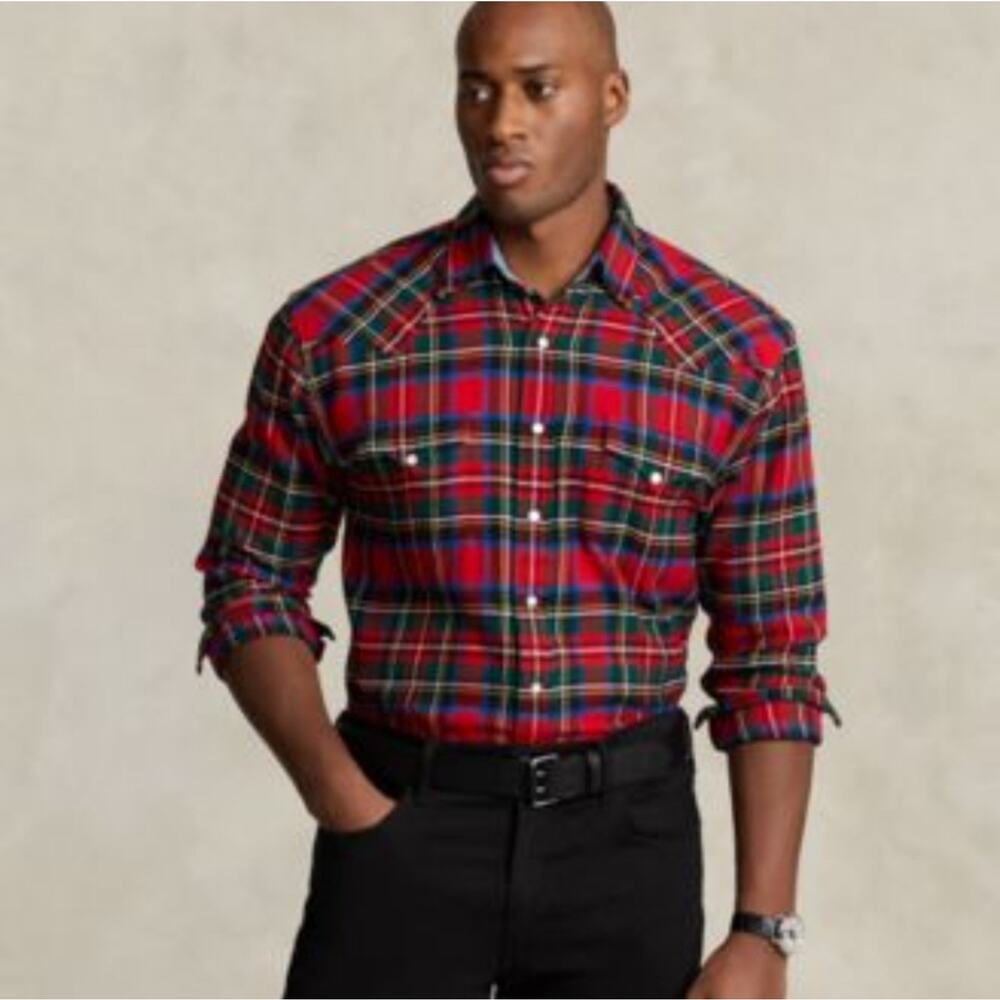 Polo Ralph Lauren Men's‎ Big & Tall Plaid Twill Western Shirt Size 4XLT NEW